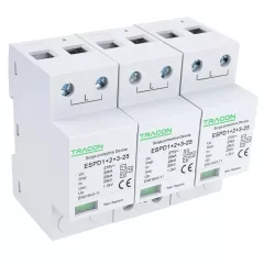   Tracon ESPD1+2+3-25-3P T1+T2+T3 AC típusú túlfeszültség levezető, egybeépített Uc:275V; Iimp:25kA; In:25kA; Uoc:20kV; Up:1,3kV; 3P