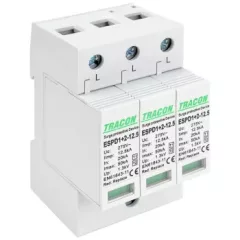   Tracon ESPD1+2-12.5-3P T1+T2 AC típusú túlfeszültség levezető, cserélhető betéttel Uc:275V; Iimp:12,5kA; In:20kA; Imax:50kA; Up:1,3kV; 3P