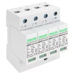   Tracon ESPD1+2-12.5-4P T1+T2 AC típusú túlfeszültség levezető, cserélhető betéttel Uc:275V; Iimp:12,5kA; In:20kA; Imax:50kA; Up:1,3kV; 4P