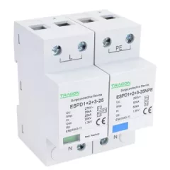   Tracon ESPD1+2+3-25-1+1P T1+T2+T3 AC típusú túlfeszültség levezető, egybeépített Uc:275V; Iimp:25/100kA; In:25/100kA; Uoc:20kV; Up:1,3kV; 1+1