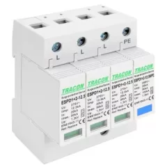   Tracon ESPD1+2-12.5-3+1P T1+T2 AC típusú túlfeszültség levezető, cserélhető betéttel Uc:275V; Iimp:12,5kA; In:20/40kA; Imax:50kA; Up:1,3kV; 3+1P