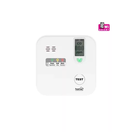 HOME CO10SMART szén-monoxid vészjelző, Tuya kompatibilis, Wi-Fi kapcsolat , LCD kijelző, elemes, 5 év elem élettartam, 10 év érzékelő élettartam