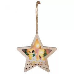   HOME KLW 17 S Fa ablak-, ajtódísz, csillag hóemberrel, melegfehér LED, beltéri, fa ablak-, ajtódísz, csillag, hóember figurával