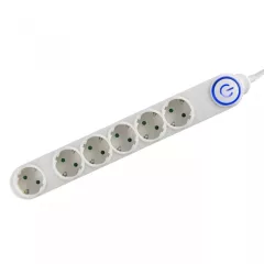   HOME NV 06TK-5/WH/1,5 6-os elosztó lábkapcsolóval, 5m, fehér, 1,5 mm2