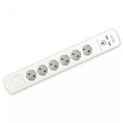   HOME NVT 06K USB/WH túlfeszültségvédett hálózati elosztó, USB töltőaljzattalokkal 1,4 méteres kábellel