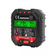   HOME SMATESTER konnektor teszter, LED visszajelzők, Voltmérő, L-N, N-E, RCD mA, Fi és RCD relé ellenőrző, elem nélkül, max. 250 V~ aljzatokhoz