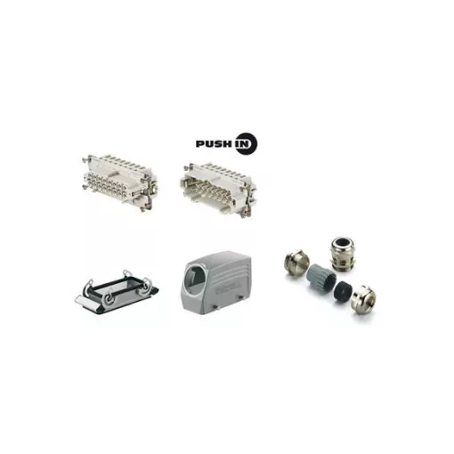 Weidmüller 1027640000 HDC KIT HE-P 16.120 HDC-készletek-Nagy igénybevételre tervezett csatlakozók, Készlet, HE, Méret: 6, Pólusok: 16, PUSH IN, 500 V, 16 A, alumínium présöntvény, PG 21
