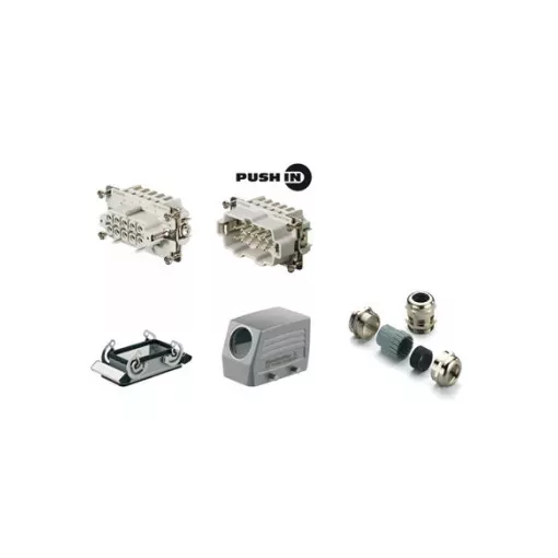 Weidmüller 1027680000 HDC KIT HE-P 10.110 HDC-készletek-Nagy igénybevételre tervezett csatlakozók, Készlet, HE, Méret: 4, Pólusok: 10, PUSH IN, 500 V, 16 A, alumínium présöntvény, PG 16
