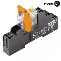   Weidmüller 8897230000 RCIKITP 24VDC 2CO LD/PB, Komplett relé 2 váltóérintkező (CO) AgNi 90/10,vizsgálógombbal, 24V DC vezérlőfeszültség, 8A folytonos áram, push in (Riderseries)