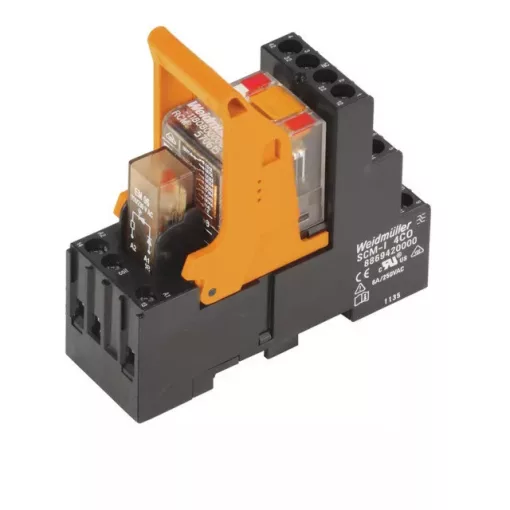 Weidmüller 8920950000 RCMKIT-I 24VAC 2CO LD, Komplett relé 2 váltóérintkező (CO) AgNi 90/10,vizsgálógombbal, 24V AC vezérlőfeszültség, 12A folytonos áram, csavaros csatlakozás (Riderseries)