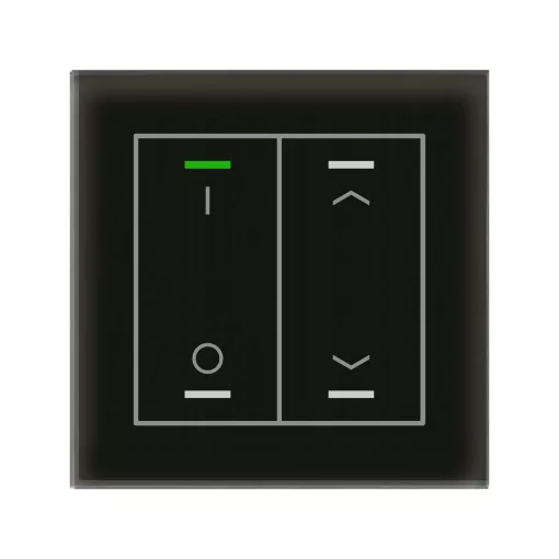 MDT GTL-2TDS.02S KNX üveg érintőgomb II Light hőmérséklet-érzékelővel | 2-csatornás, IO, nyilak, Secure | fekete üveg