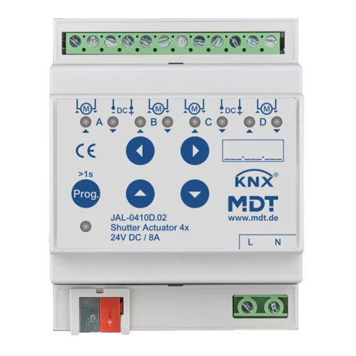 MDT JAL-0410D.02 KNX redőnyaktor 24 V DC | 4-csatornás