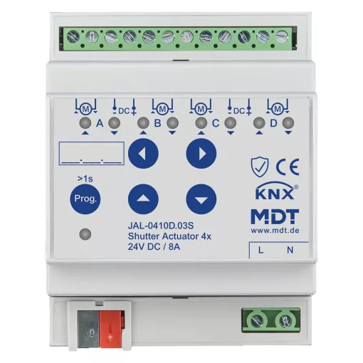 MDT JAL-0410D.03S KNX Redőnyaktor 24 V DC | 4-csatornás, Secure