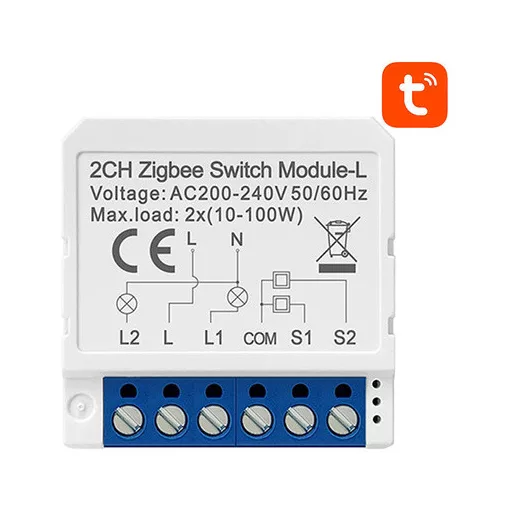 AVATTO LZWSM16-W2 Zigbee kapcsolóaktor UP | 2 kimenetes