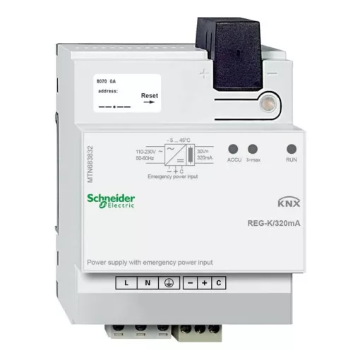 SCHNEIDER MTN683832 KNX buszfeszültség-ellátó | 320 mA, vészáram bemenet