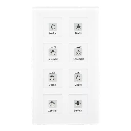 MDT RF-GTT8W.01 KNX RF üveg nyomógomb | 8-csatornás | fehér üveg