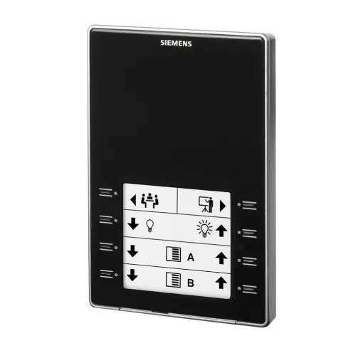 SIEMENS S55624-H128 KNX szobahőmérséklet-szabályozó | hőmérsékletérzékelővel, érintőgombokkal, LED-kijelzővel | fekete