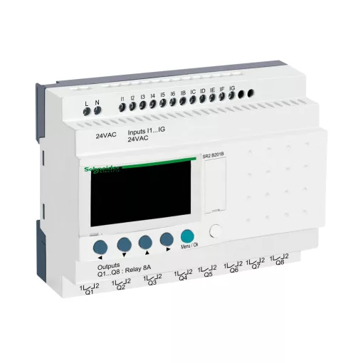 SCHNEIDER SR2B201B PLC vezérlőrelé Zelio Logic | 20 I/O, 24 VAC, kijelző, óra