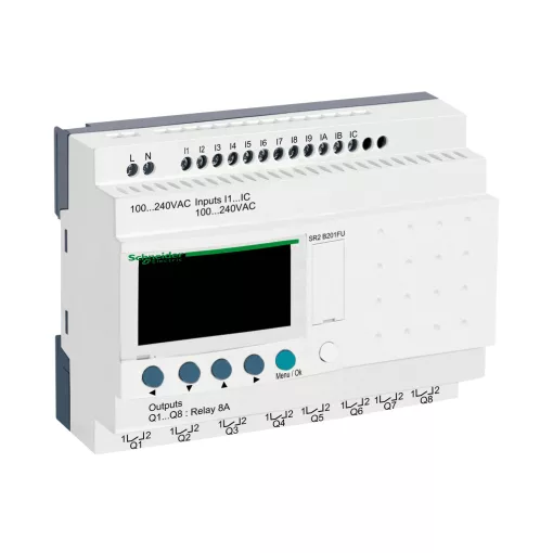 SCHNEIDER SR2B201FU PLC vezérlőrelé Zelio Logic | 20 I/O, 100-240 VAC, kijelző, óra