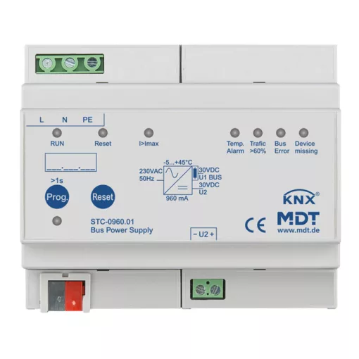 MDT STC-0960.01 KNX busztápegység | 960 mA, diagnosztikai funkcióval