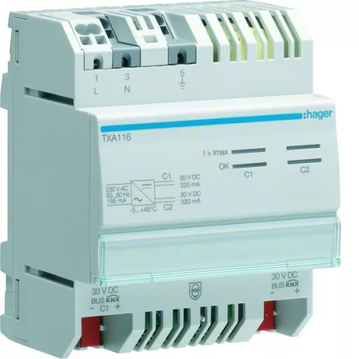 HAGER TXA116 KNX buszfeszültség-tápegység | 320 mA & 320 mA