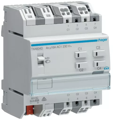 HAGER TXA604D KNX easy univerzális aktor 16 A | 4 kimenetes