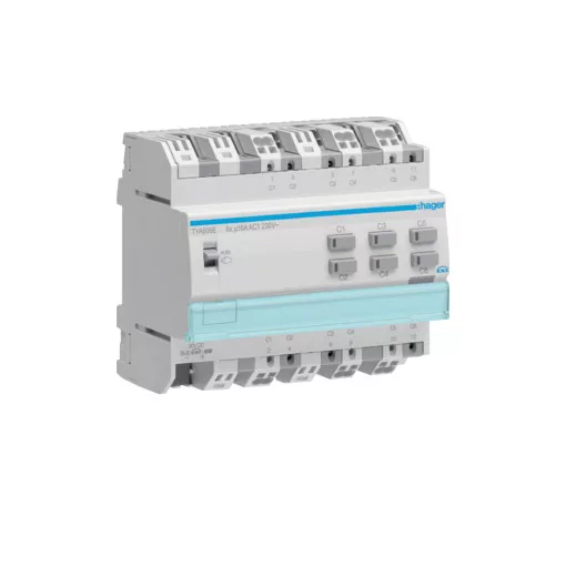 HAGER TYA606E KNX univerzális aktor | 6 kimenetes, 16 A, C-terhelés áramfelismeréssel