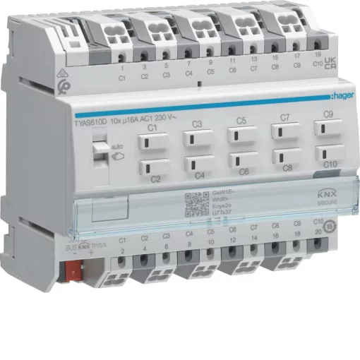HAGER TYAS610D KNX Secure kapcsoló-/redőnyaktor | 10/5-csatornás, 16 A, C-terhelés