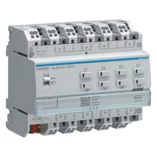 HAGER TYAS628C KNX Secure redőnyaktor | 8-csatornás, 230 V