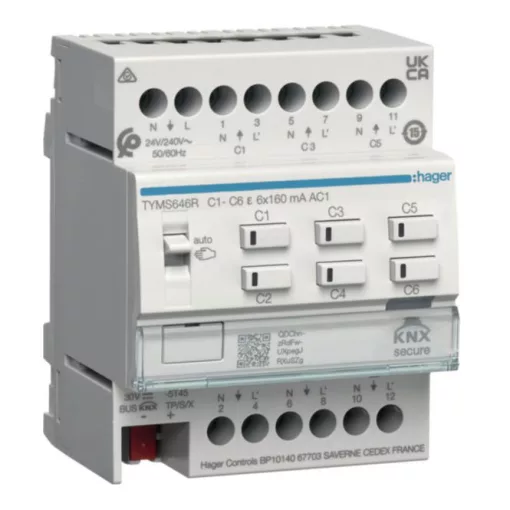 HAGER TYMS646R KNX fűtésaktor | 6-csatornás, szabályozóval, secure