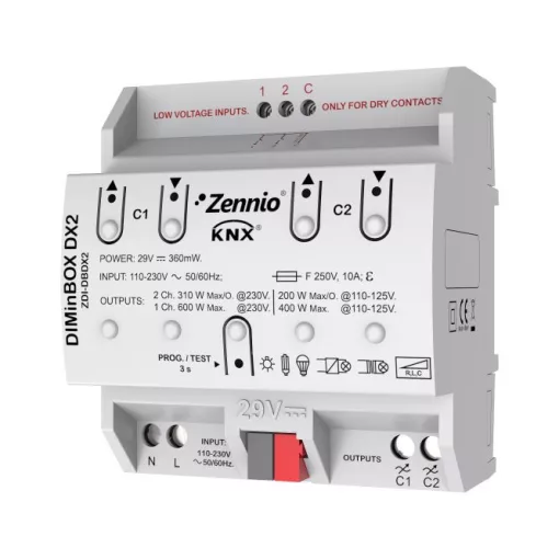 ZENNIO ZDI-DBDX2 KNX dimmaktor DIN sínre | 2 kimenetes