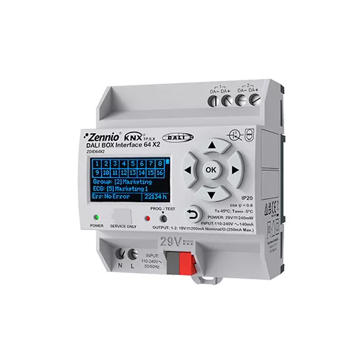 ZENNIO ZDID64X2 KNX-DALI Interface DALI BOX | 2 csatornás, 64 üzemeltető eszköz csatornánként