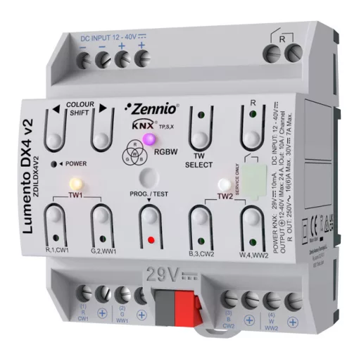 ZENNIO ZDILDX4V2 KNX LED dimmaktor DIN sínre | 4-csatornás, RGBW, secure