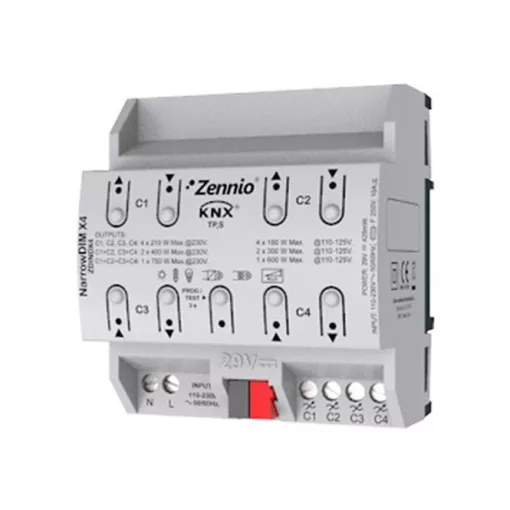 ZENNIO ZDINDX4 KNX dimmaktor DIN sínre | 4-csatornás, keskeny