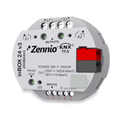 ZENNIO ZIOIB24V3 KNX univerzális aktor süllyesztett | 2 kimenetes, 4 bináris bemenet