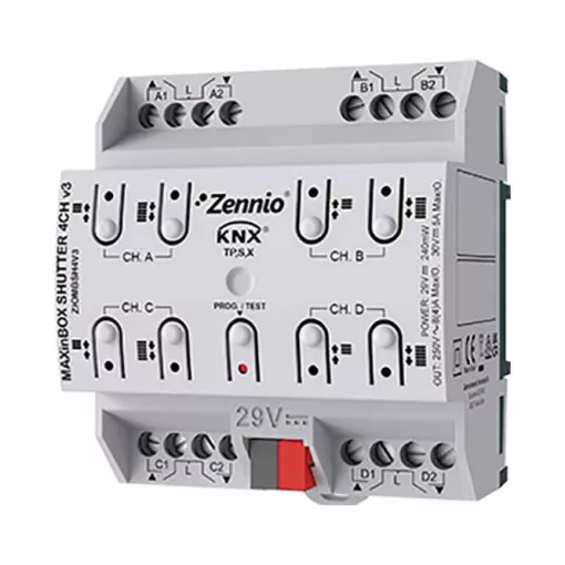 ZENNIO ZIOMBSH4V3 KNX redőnyaktor | 4-csatornás, Secure