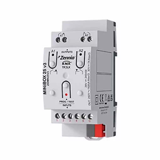 ZENNIO ZIOMN25V3 KNX univerzális aktor MINiBOX 16 A | 2 kimenetes, 5 bináris bemenet, secure