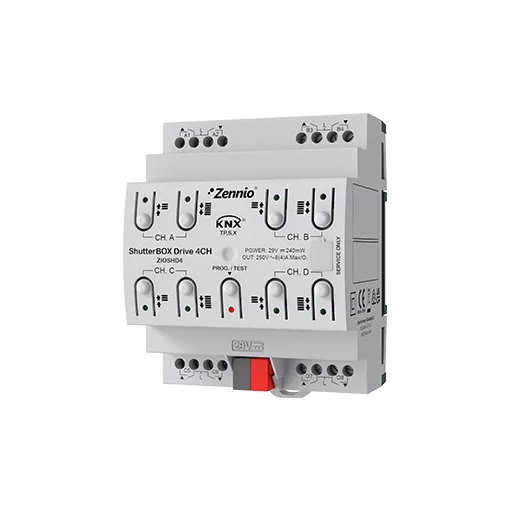 ZENNIO ZIOSHD4 KNX redőnyaktor | 4-csatornás, Secure, futásidő-mérés
