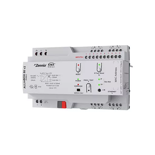 ZENNIO ZPR88V2 KNX multifunkciós aktor ALLinBOX | 8 kimenetes, 8 bemenet, 320 mA, Secure