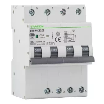 Tracon EVOK4 Kombi Fi-relé 4P A 10kA B/C/D 6-63A